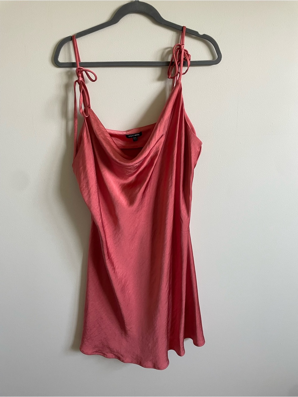 Fashion Nova Satin Cowl Neck Tie Strap Mini Dress Pink 3XL Plus Size